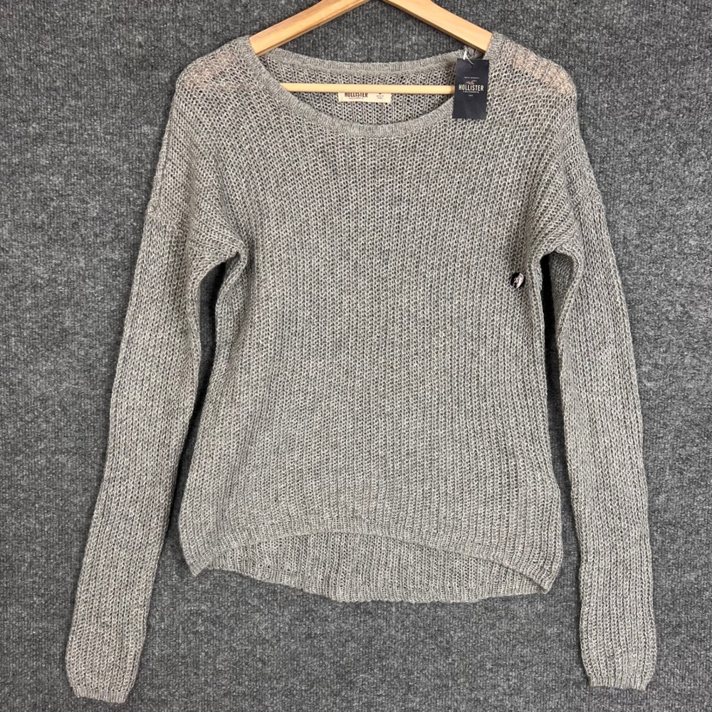 NEW Hollister Sweater Small Gray Open Knit Long Sleeve Pullover Metallic